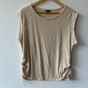 Talbots Cream Sleeveless Blouse Womens XL Shirred Sides Rolled Sleeves Corpcore